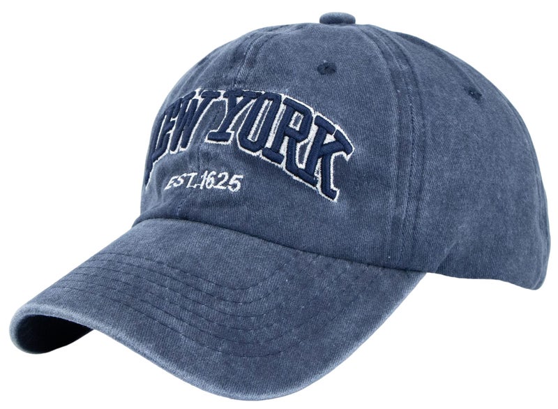 Eohak Baseball Hat New-York Distressed-Adjustable-Strapback - Washed Twill Dad Hat Unisex Navy Blue - Image 1